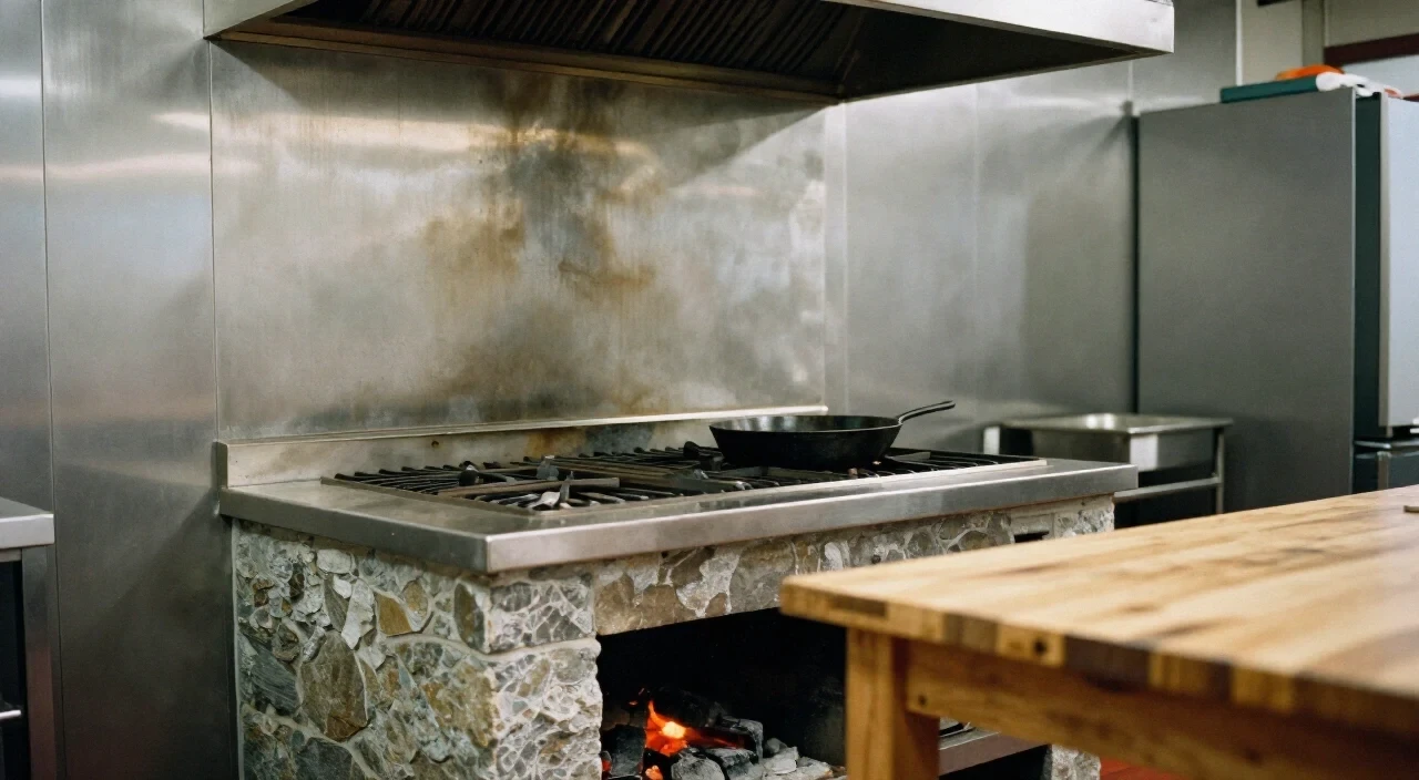 Chef Mateus Ferreira tending the open wood fire at Brasa