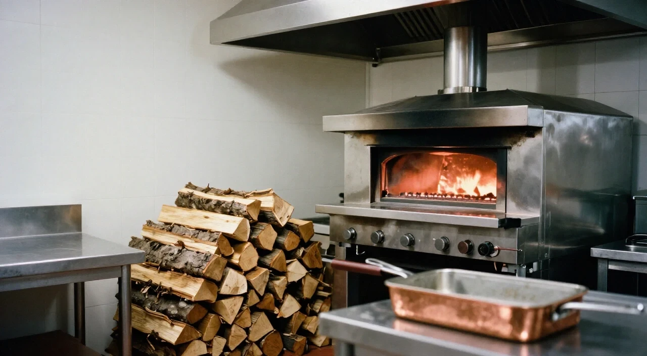 Wood fire with well‑dried hardwood logs burning cleanly